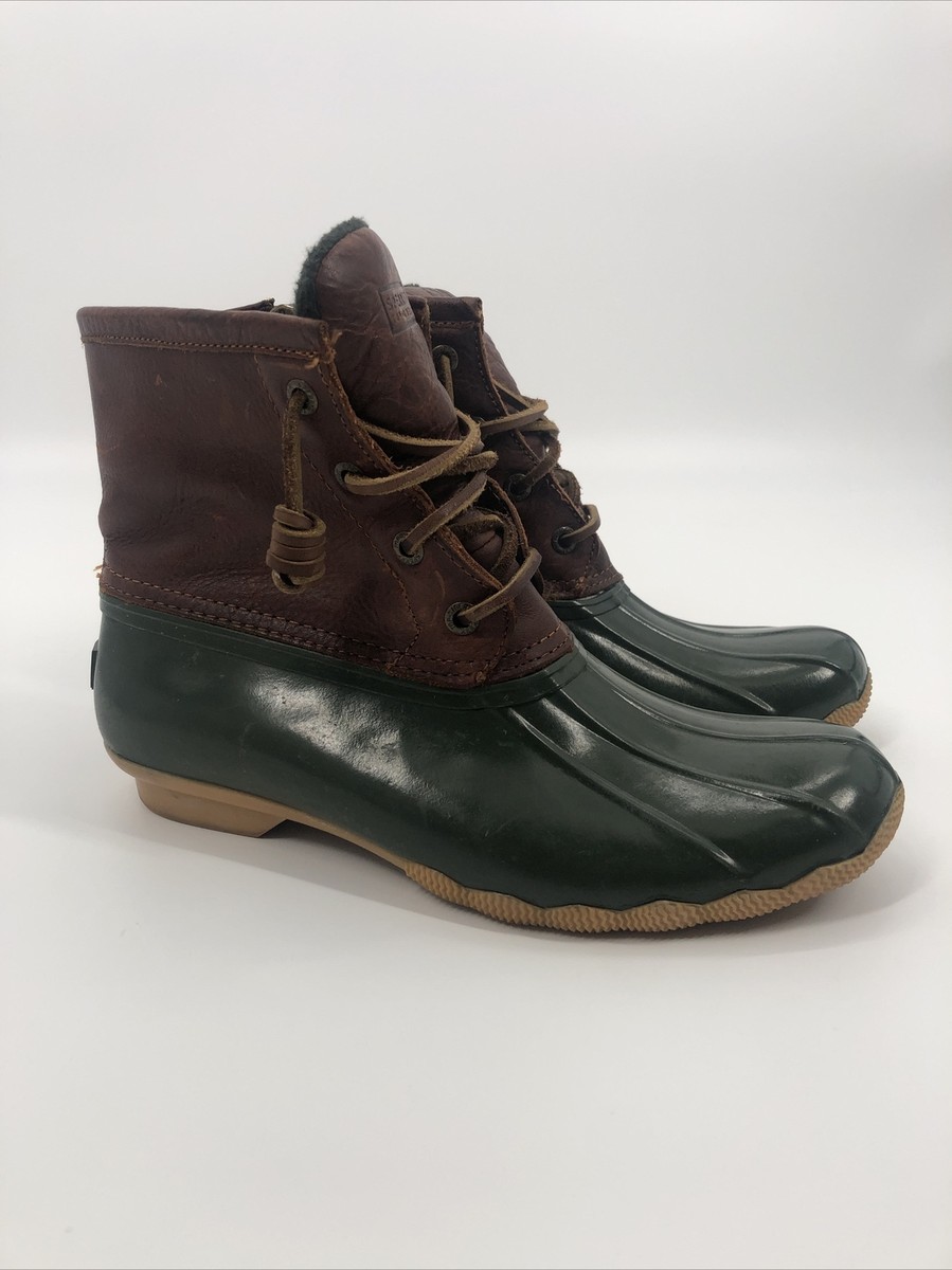 Sperry Women's Saltwater Duck Waterproof Rain Boots Tan/Green