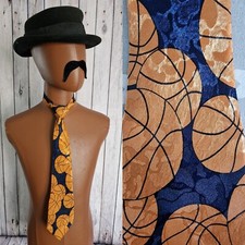 Renaissance Vintage Hand Made TIE Orange Basketball Pattern Polyester 90s AG81