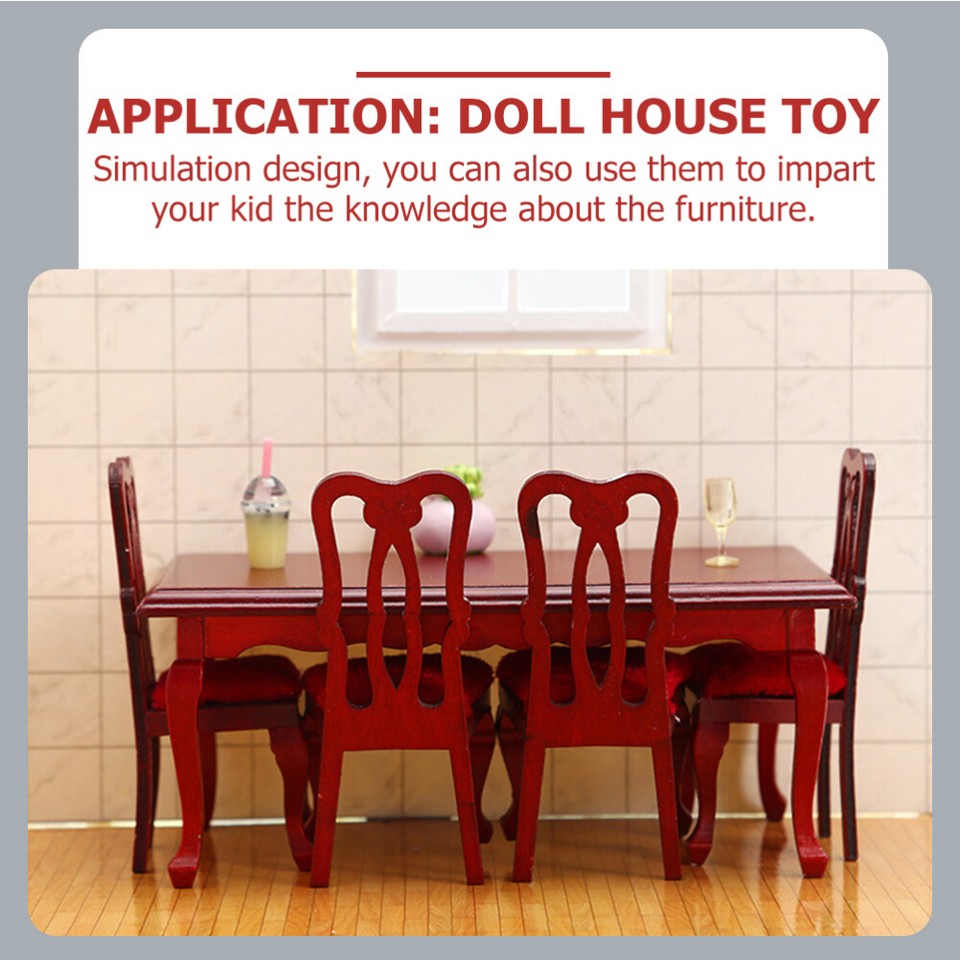 Miniature Table Chairs Vintage Dining Set Realistic Furniture Dollhouse