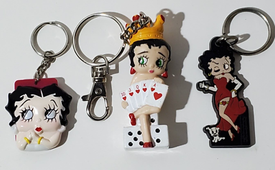 Lot Of (3) Betty Boop Keychains Face, Winking, Sitting On Dice