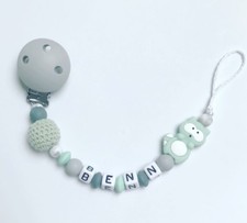 Pacifier Chain Bow Nuckelkette Bei kette with Name Mint Green Mint Grey