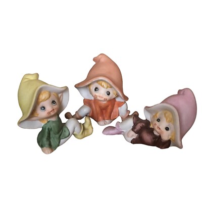 Vintage Homco Porcelain Pixies Elves set of Three Figurines