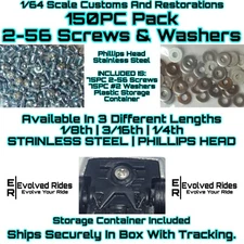 150PC 2-56 Screw FOR 1/64 Scale Customs Restorations Hot Wheel & Other