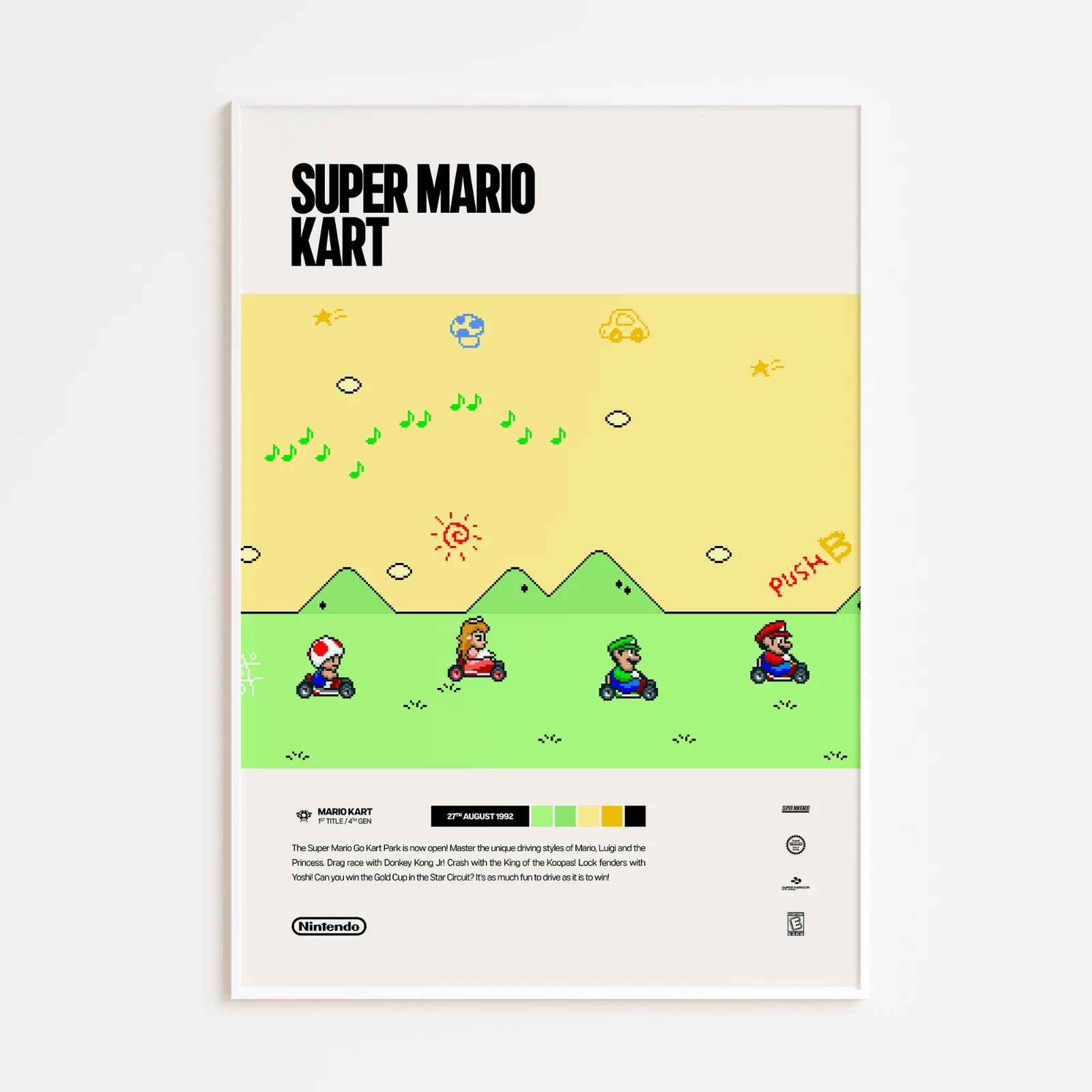 Super Mario Kart (1992) Video Game Art Poster
