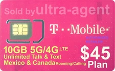 T-Mobile SIM Card with Prepaid $45 Plan 10GB 5G/4G LTE + Mexico/Canada 30 Days 