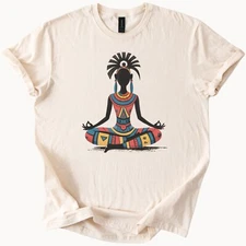 African Woman Meditating Graphic T-Shirt Yoga Zen Boho Style Top