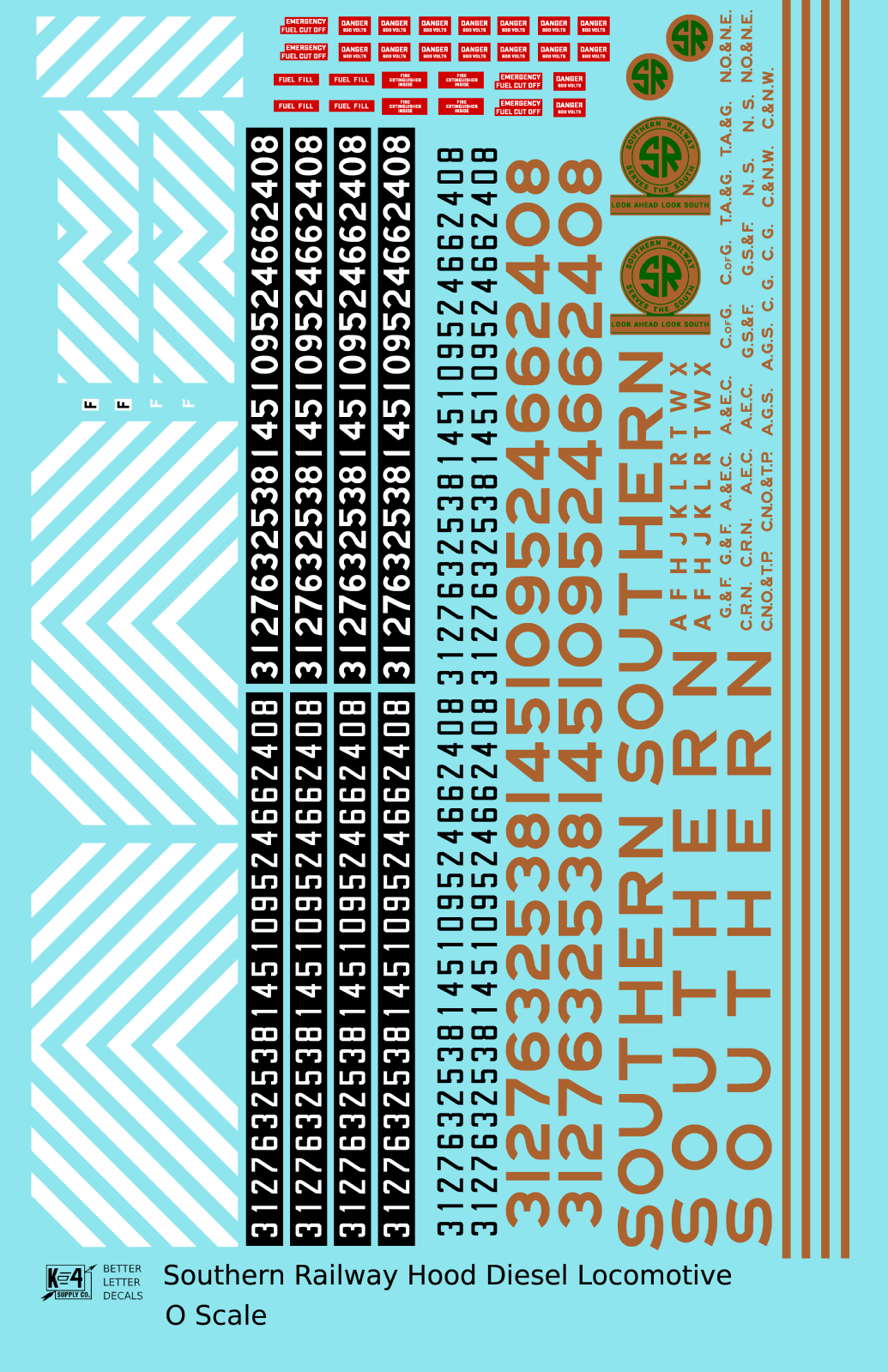 K4 O Scale Decals Southern Railway Hood Diesel Locomotive Gold Black Scheme
