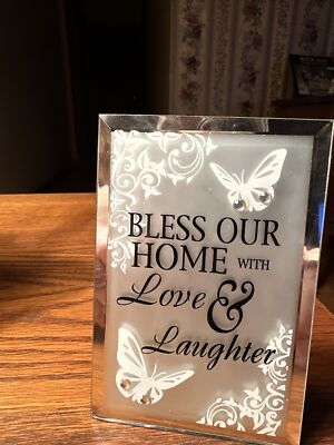  Bless Our Home With Love & Laughter  Silver Glass Frame 5 x3-1/4 