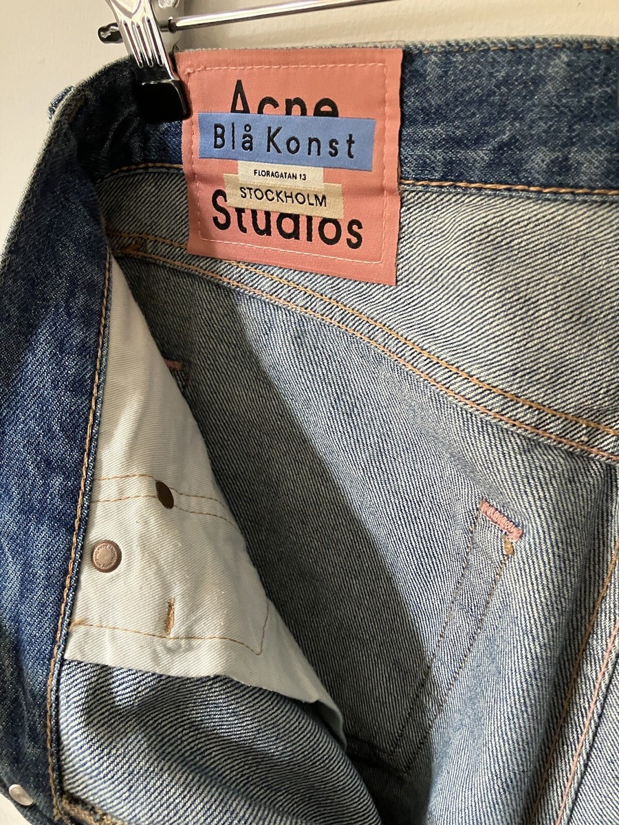 Acne Bla Konst 1996 Dark Blue Trash Wash FW18 Jeans, 31W 30L Made