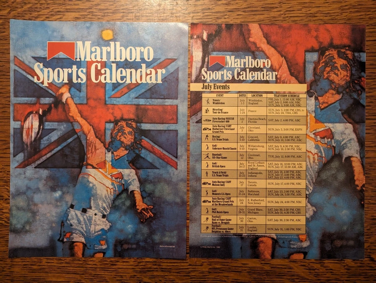 Marlboro July 1988 Sports Calendar Vintage Color Print Ad Bar and Diner  Decor | eBay