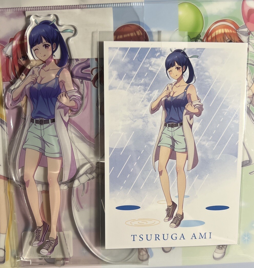 Goddess Cafe Terrace - Ami Tsuruga Acrylic Stand & Bonus Postcard 'Wet Clothes'