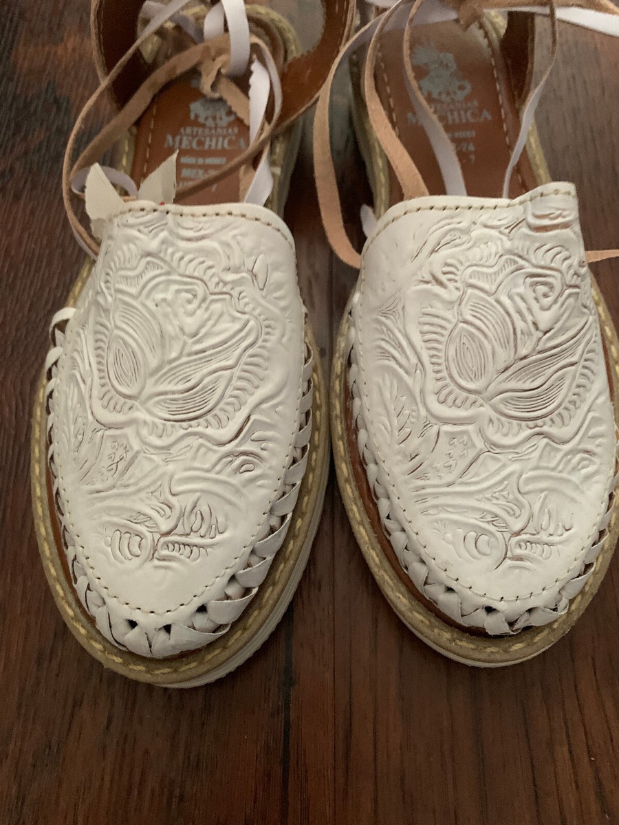 Artesanias Hand Made Leather Strappy Sandals Made In Mexico Women