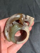 Excellent Rare Large Chinese HeTian Old Jade Hand Carved *Lee Dragon* Thumb Ring