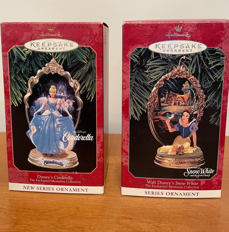 2 - Hallmark Ornaments, Enchanted Memories, 1997 Cinderella & 1998 Snow White