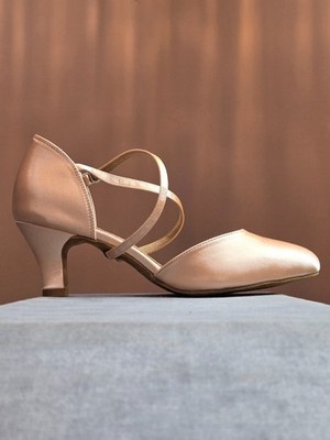 DanceandSway Flesh Pink Satin Closed Toe Ballroom Dance Shoes - Women's 9, Cuban