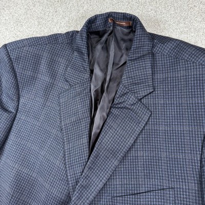 Peter Millar Sport Coat Mens 50R Navy Blue Wool Cashmere E. Thomas Check Blazer