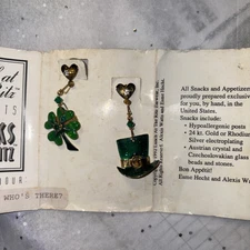 Lunch at the Ritz Enamel St Pat Day  Post Earrings Shamrock and Leprechaun Hat