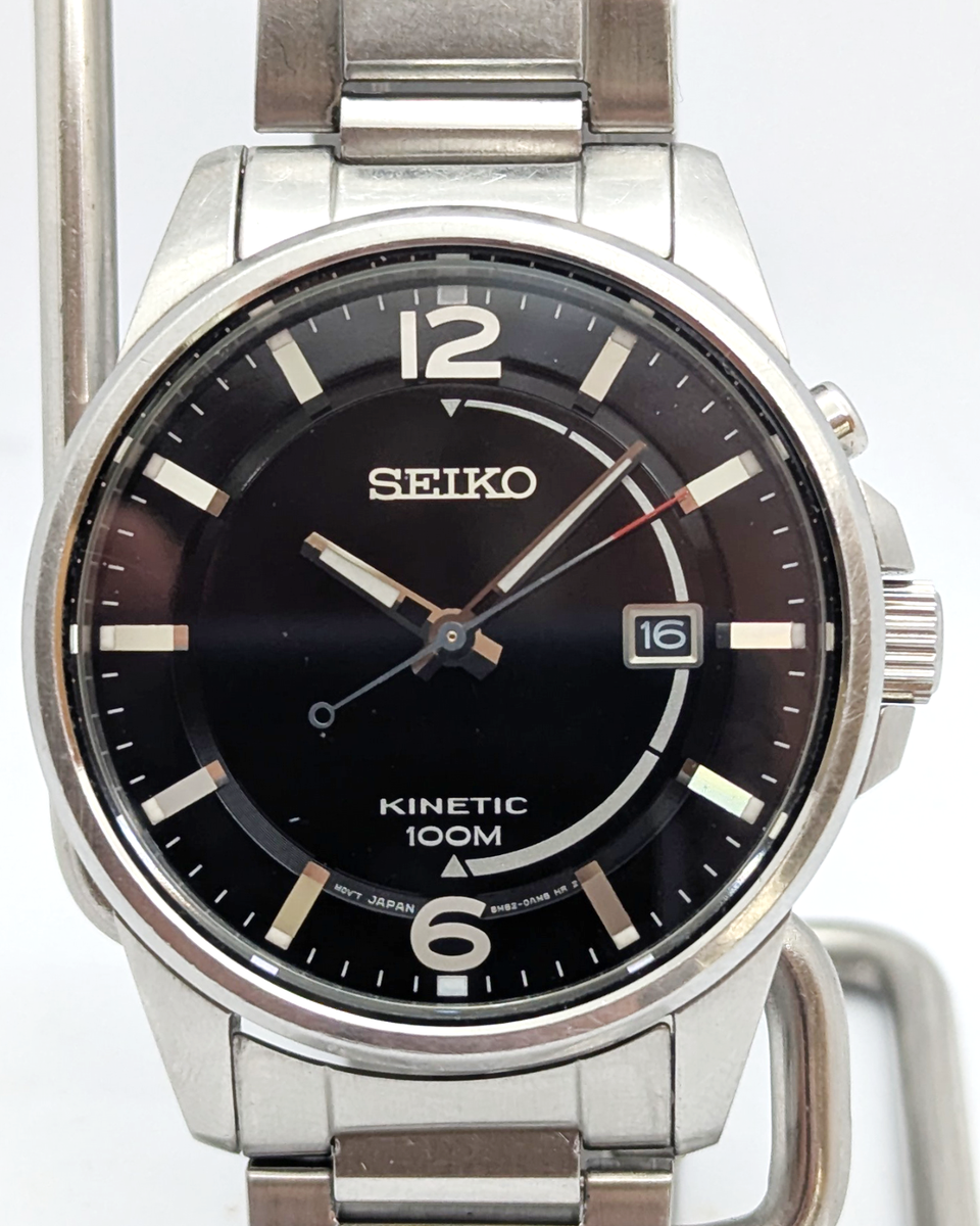 Seiko Kinetic 100M Black Dial 5M82-0AM0 Exhibition Back | New