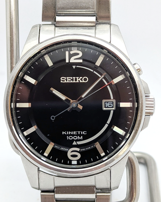 Seiko Kinetic 100M Black Dial 5M82-0AM0 Exhibition Back | New