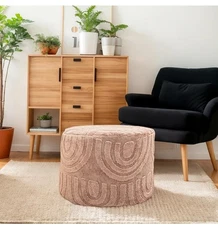 Round Plush Ottoman Pouf Stuffed– Fluffy Ottoman Foot Rest with Modern Foam...