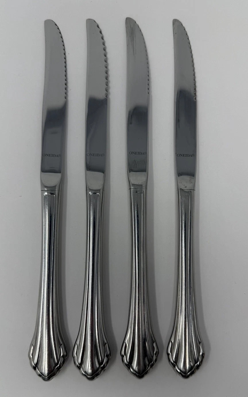 4 Oneida Community Clarette Stainless Serrated Steak Knives Flatware