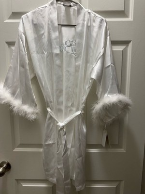 Women's Linea Donatella Robe S/M Ivory Bride Feather Trim