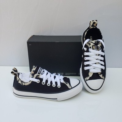 NEW Converse Girls Sneakers Size 12 junior (18 cm) Black &Leopard Print Low Top