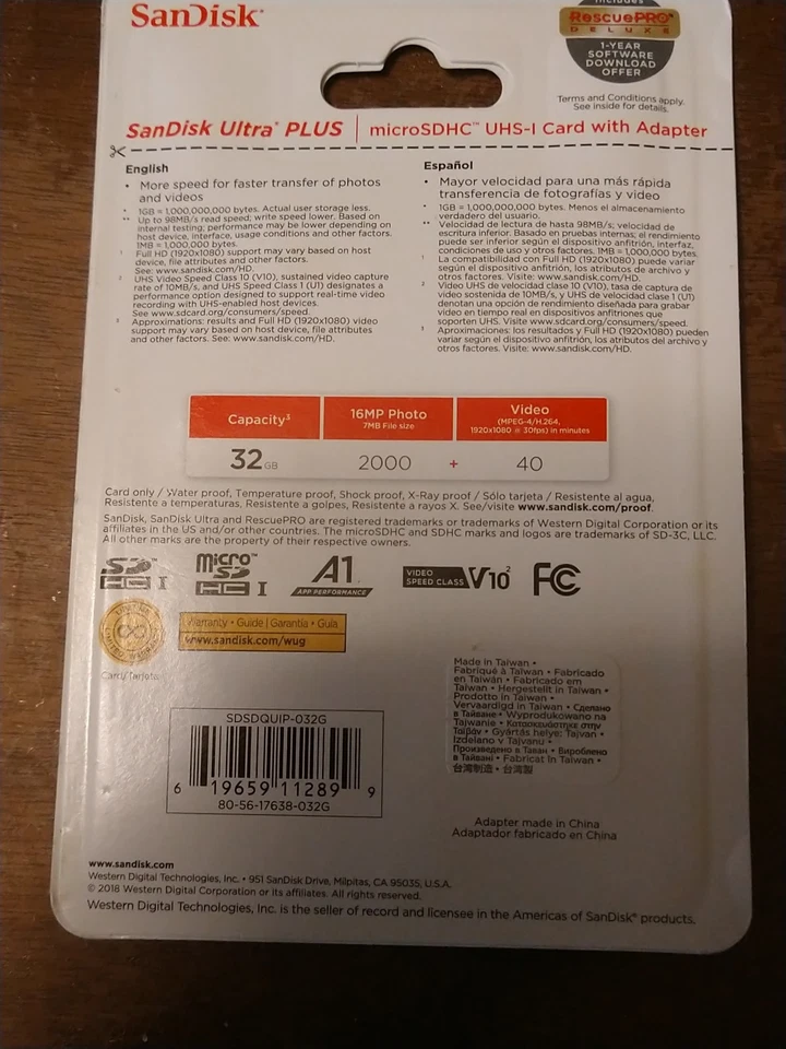 SanDisk Ultra Plus 32GB Micro SDHC UHS-I Memory Card with Adapter - BRAND NEW! - Image 4 of 4