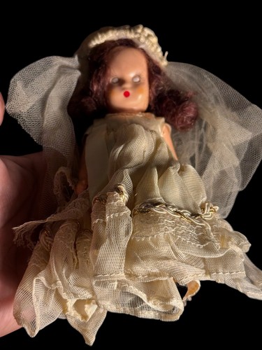 1940 Nancy Ann Bisque Mini doll bride with moving eyes VTG Collector 5.5” Scary - Picture 12 of 14