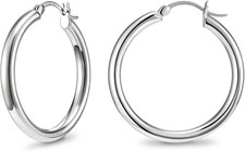 925 Sterling Silver Hoop Earrings-Chunky Huggie Earrings for Women, Diameter 25/