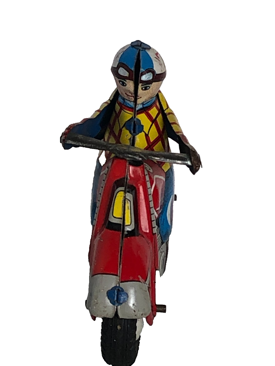 1950s Harley Davidson Red Motorcycle w/rider Tin Toy Japan *READ