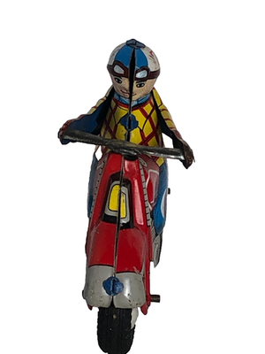 1950s Harley Davidson Red Motorcycle w/rider Tin Toy Japan *READ