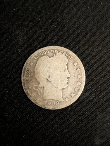1908 Barber Quarter Dollar