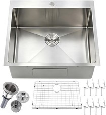 25 x 22 Inch Drop In Kitchen Sink Topmount Stainless Steel Brushed Nickel