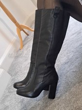 OFFICE LONDON Black 100% Genuine Leather Block Heel Knee Length Boots Size UK 8