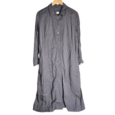 Poetry Womens Gray Linen Viscose Blend Longline Duster Coat Jacket US 8 VA95