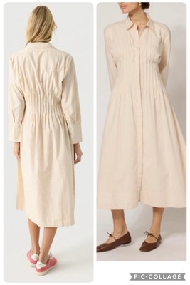NWT Cleobella Rosabella Button Front  Midi Dress Size M In Vintage Ivory