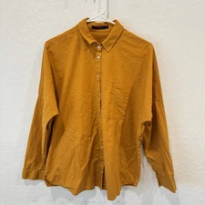 Animale Button Down Shirt Women’s 36 Medium Mustard Lagenlook Art to Wear Cotton