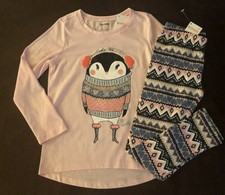 NWT Gymboree Girl Pink Penguin Top Winter Fair Isle Leggings Set Size S 5-6