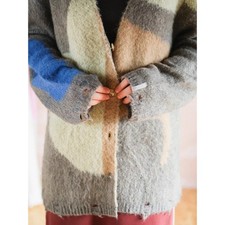 Abstract Patchwork Distressed Knit Cardigan Sweater