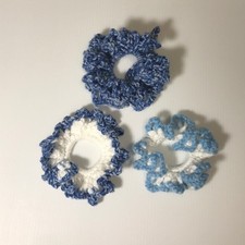 NWT Blue White Handmade Crocheted Hair Scrunchie by Dawny Set of 3