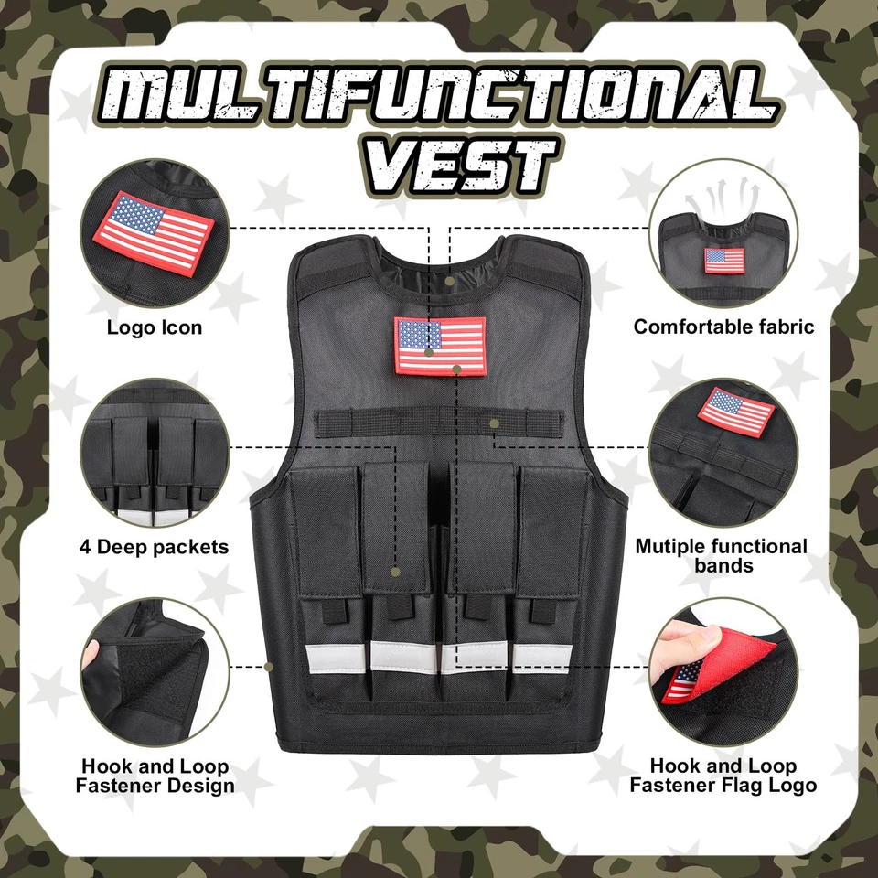 Disfraz del ejército para niños con chaleco y juguetes - Vestir militar para edades 3-12 Foto 2 de 4