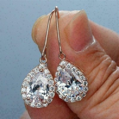 2.30CT Pear Cut Diamond Lab-Created Dangle Drop Earrings 14K Rose Gold Plated