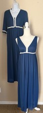 Vintage 60s Lorraine Nightgown Peignoir Set Navy Blue White Nylon Size 32 Small