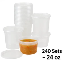 24 oz Deli Containers w/ Lids 240 Pack – Microwavable, BPA-Free, Heavy Duty