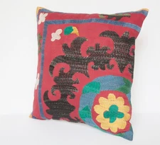 Handcrafted Suzani Pillow Cover, Boho Home Decor, 17x18” Cotton Back pillow