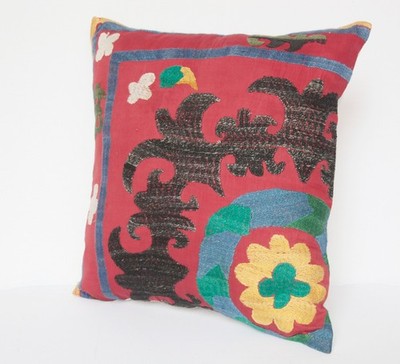 Handcrafted Suzani Pillow Cover, Boho Home Decor, 17x18  Cotton Back pillow