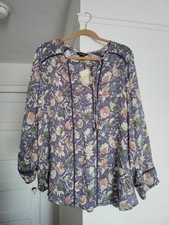 NWT Lucky Brand Women  s Blouse Floral Peasant LS Tie Neck 1X