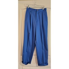 Polo Sport Ralph Lauren Pleated Trousers Womens 10 Blue Microfiber Cuffed READ