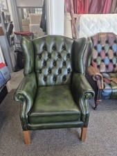 Genuine Leather Chesterfield Antique Green Wing Chair. Brand New